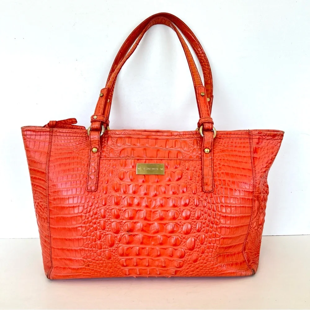 BRAHMIN Melbourne Orange Croc Emboss Leather Gold Hardware Medium Shoulder Tote - Picture 3 of 16